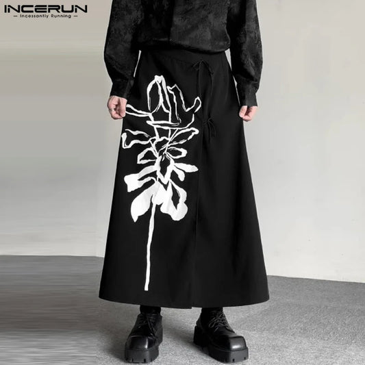 INCERUN 2023 Chinese Style Men Personality Trousers Fashion Wrap Style Print Pantalons Casual Streetwear Half Skirts Pants S-5XL