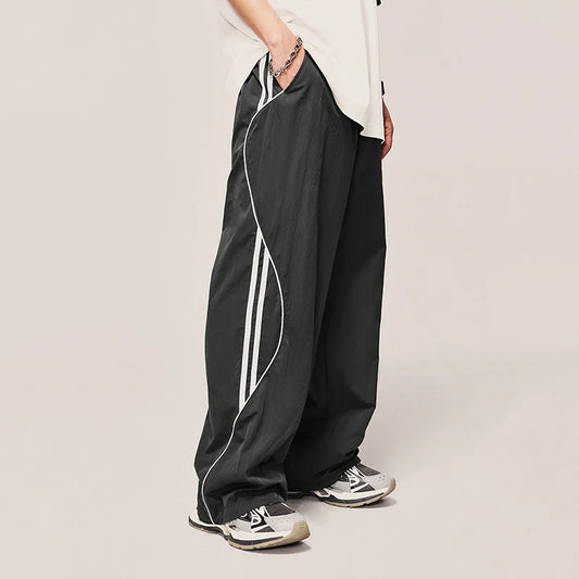 HOUZHOU Baggy Pants for Men Parachute Vintage Oversize Joggers Harajuku Streetwear Sweatpants Black Wide Leg Trousers Male