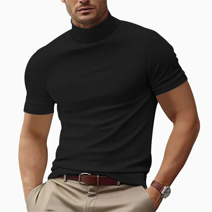 T-shirt décontracté d'été pour hommes, mode col semi-haut, slim, couleur unie, col de base, couleur unie, style simple