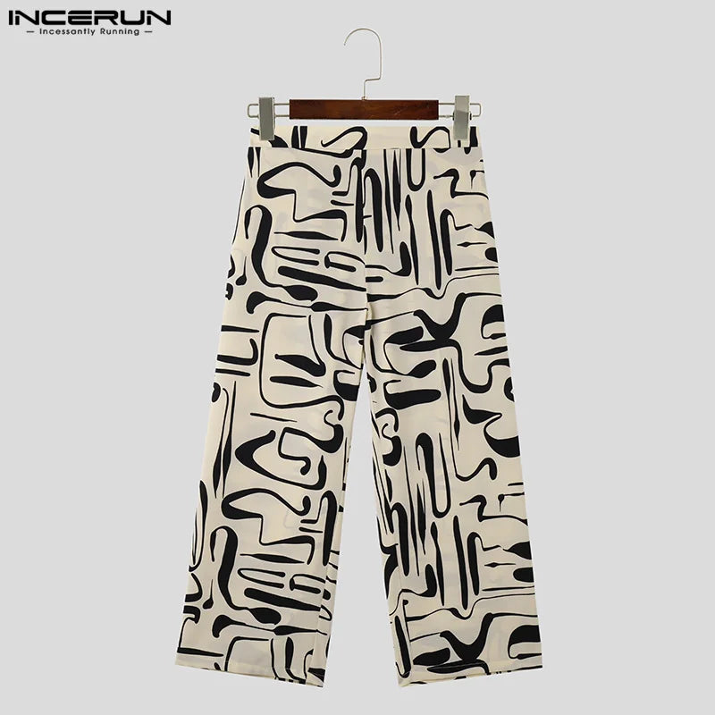 INCERUN 2024 Pantalons pour hommes de style américain, nouveaux motifs d'impression, pantalons tout-assorti, pantalons décontractés, streetwear, jambes larges, pantalons longs S-5XL