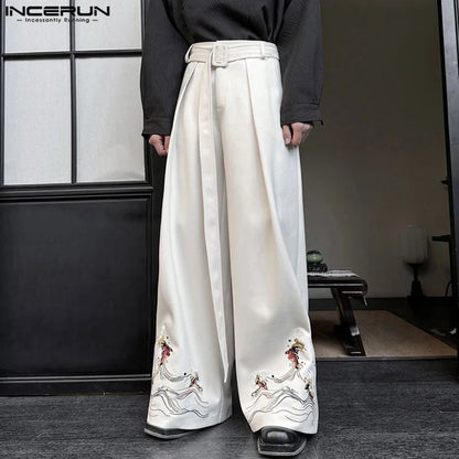 INCERUN 2024 Pantalons im koreanischen Stil Neue Herrenhosen mit Persönlichkeit und Druck, lässige Clubwear, männliche Plissierte Hose mit geradem Bein, S-5XL