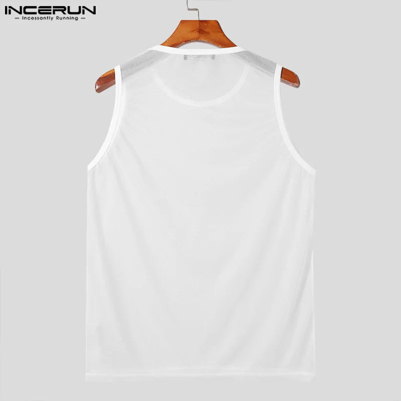 INCERUN Tops 2024 Style américain Sexy hommes O-cou Micro gilets transparents décontractés Streetwear vente chaude sans manches débardeurs S-5XL