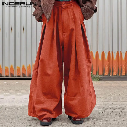 INCERUN 2024 Korean Style Trousers Men's Loose Simple Wide Leg Long Pants Fashionable Clubwear Male Comfortable Pantalons S-5XL