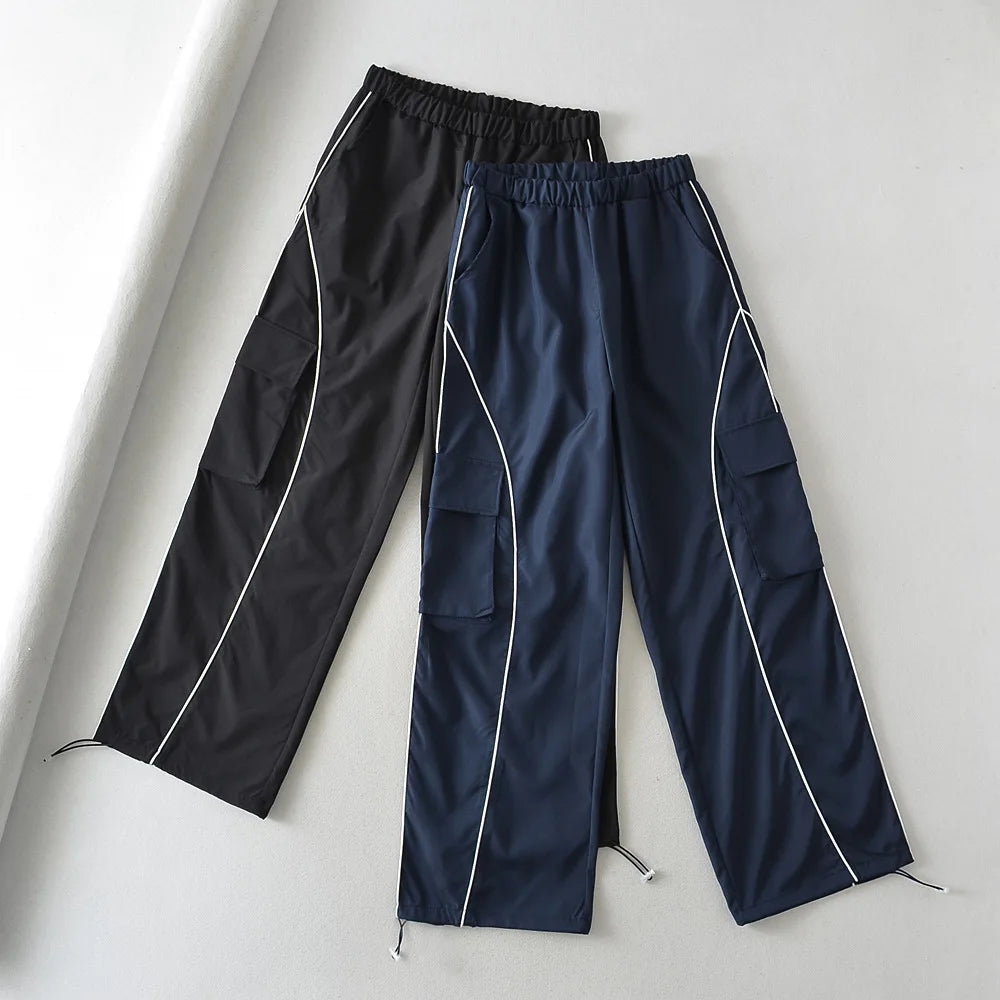 HOUZHOU Sports Pants for Men Jogging Sweatpants Wide Leg Cargo Trousers Male Black Streetwear Loose Casual American Street