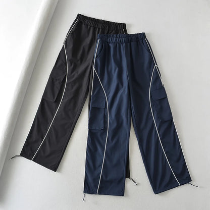 HOUZHOU Sporthose für Herren Jogginghose Weites Bein Cargohose Männlich Schwarz Streetwear Loose Casual American Street