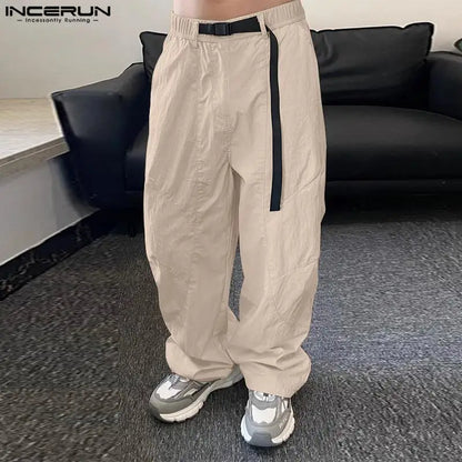 INCERUN 2024 Hose im koreanischen Stil, stilvolle neue Herrenhose mit lockerem, geradem Bein, lange Hose, lässiger Stadtspaziergang, solide Cargo-Pantalons, S-5XL