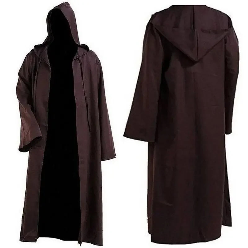 Men Soft Star War Robe Jedi Hooded Black Brown Cloak with Hat Halloween Party Cosplay Costume