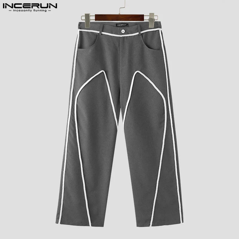 INCERUN 2024 American Style Pantalons Stylish Men's Deconstruction Design Splicing Line Pant Leisure Straight Leg Trousers S-5XL