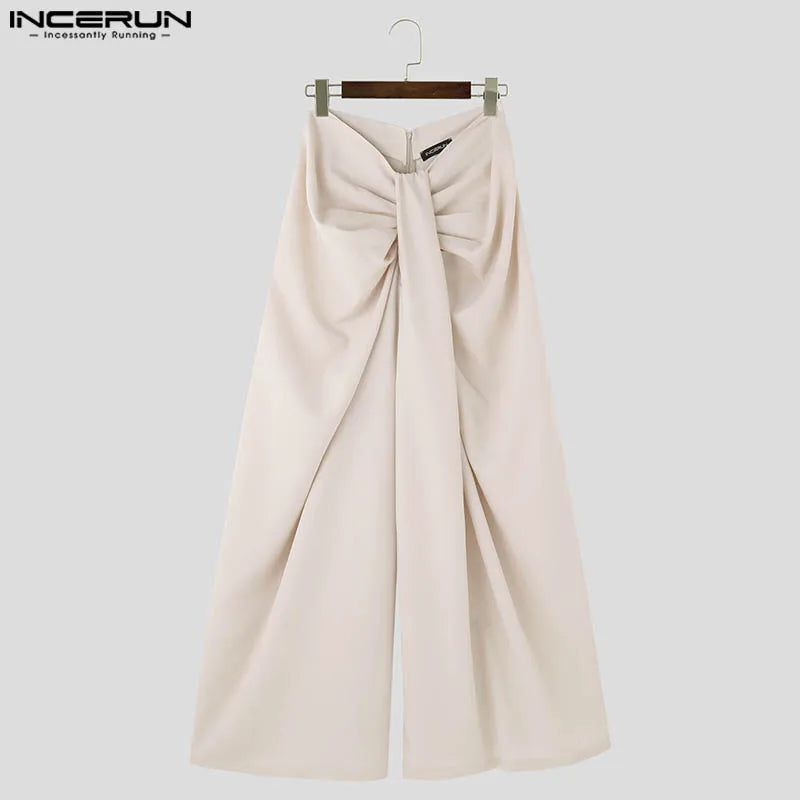 INCERUN 2024 American Style Trousers New Men's Deconstructive Twisted Design Pant Casual Sexy Solid High Waisted Pantalons S-5XL