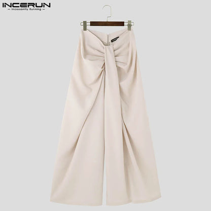 INCERUN 2024 American Style Trousers New Men's Deconstructive Twisted Design Pant Casual Sexy Solid High Waisted Pantalons S-5XL