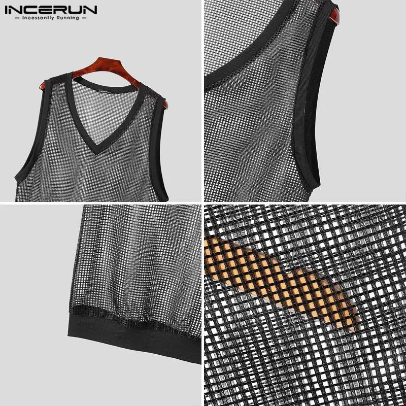 Fashion Casual Style Tops INCERUN Men's Hollow Knitted Design Vests Summer Male Hot Sale Comfortable V-neck Tank Tops S-5XL 2024