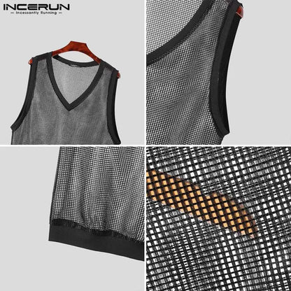 Fashion Casual Style Tops INCERUN Men's Hollow Knitted Design Vests Summer Male Hot Sale Comfortable V-neck Tank Tops S-5XL 2024