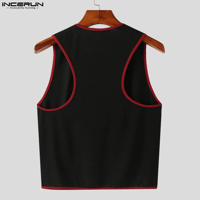 Stylish Party Hot Sale Tops INCERUN Men's Fashion Chest Love Pattern Waistcoat Casual Male Patchwork Sleeveless Vests S-5XL 2023