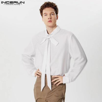 Handsome Well Fitting Tops INCERUN 2024 Men Fashion Ribbon Design Perspective Shirt Casual Simple Long Sleeved Blouse S-5XL 2024