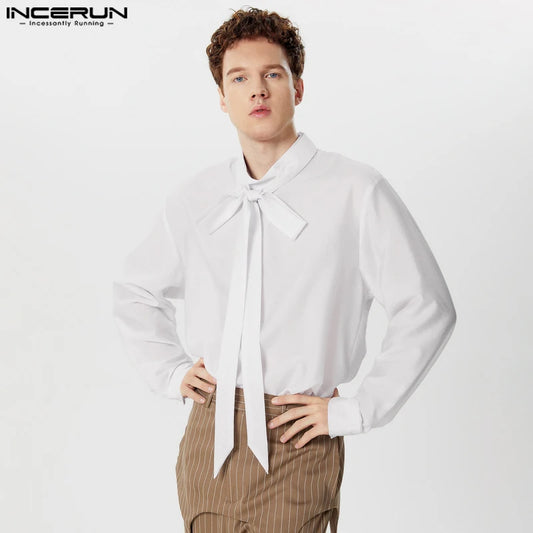 Handsome Well Fitting Tops INCERUN 2024 Men Fashion Ribbon Design Perspective Shirt Casual Simple Long Sleeved Blouse S-5XL 2024