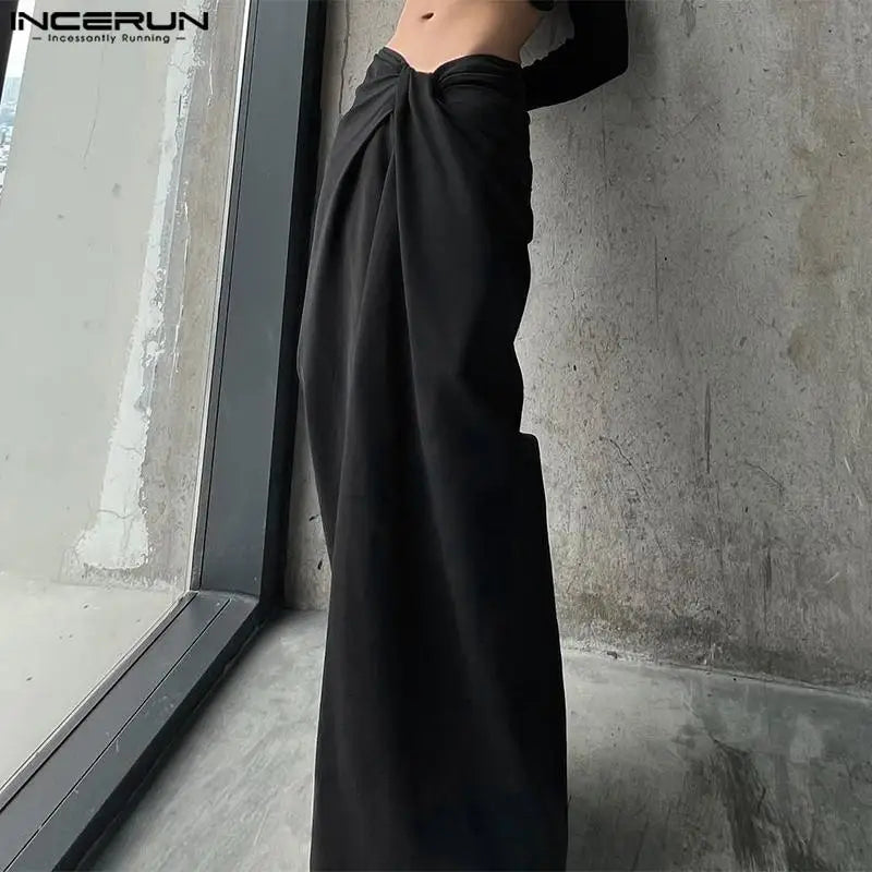 INCERUN 2024 Hose im amerikanischen Stil, neue dekonstruktivistische Hose mit verdrehtem Design für Herren, lässig, sexy, einfarbig, hohe Taille, Pantalons, S-5XL