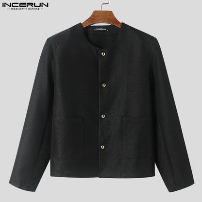 INCERUN Tops 2023 American Style New Men Fashionable Symmetrical Design Solid Blazer Casual Street Long Sleeved Suit Coats S-5XL