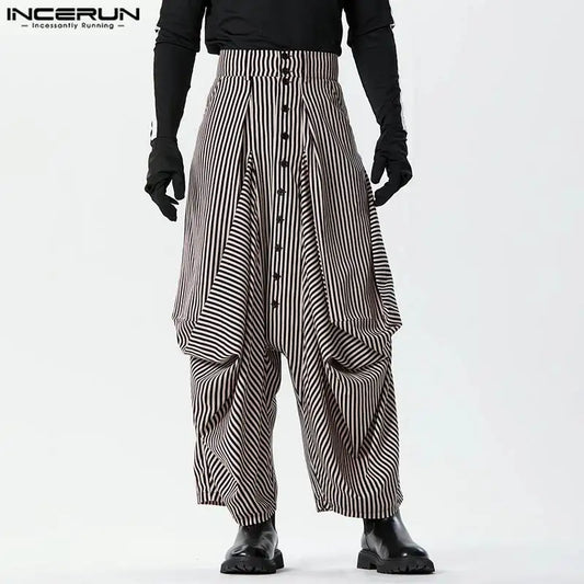 2024 Herren Gestreifte Hosen Knopf Jogger Lose Mode Drop-Crotch Hosen Männer Streetwear Casual Unregelmäßige Hosen S-5XL INCERUN