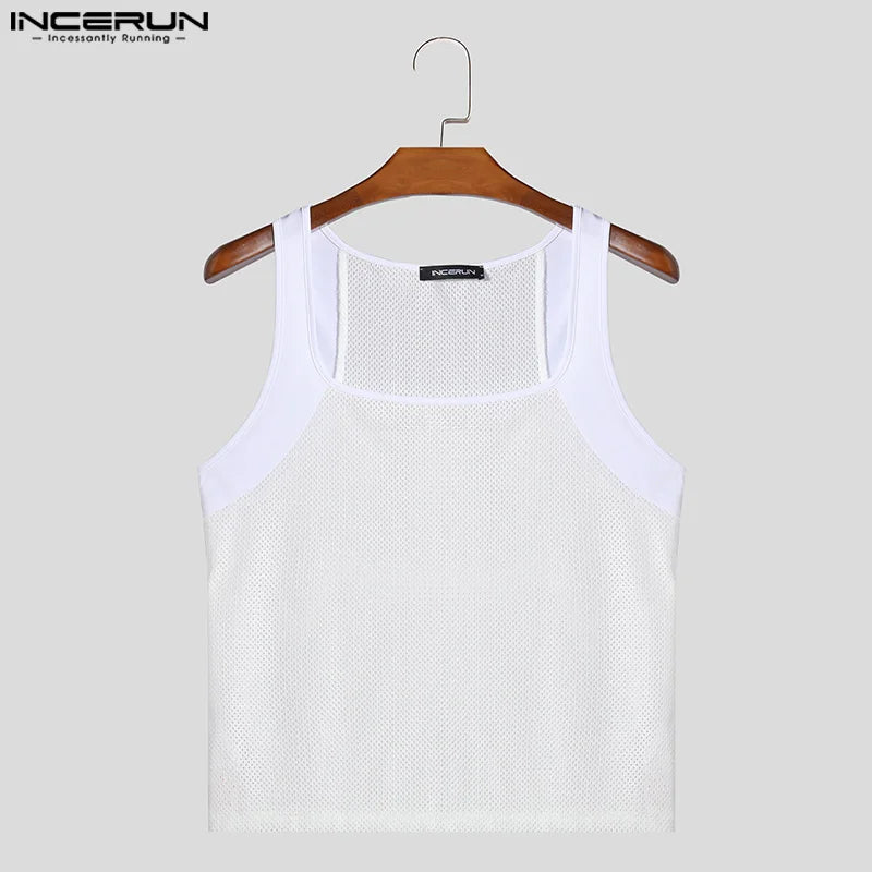 INCERUN Tops 2024 Beau Nouveau Hommes Évidé Serré Tricot Gilets Loisirs Streetwear Mâle Couleur Unie Tout-match Débardeurs S-5XL