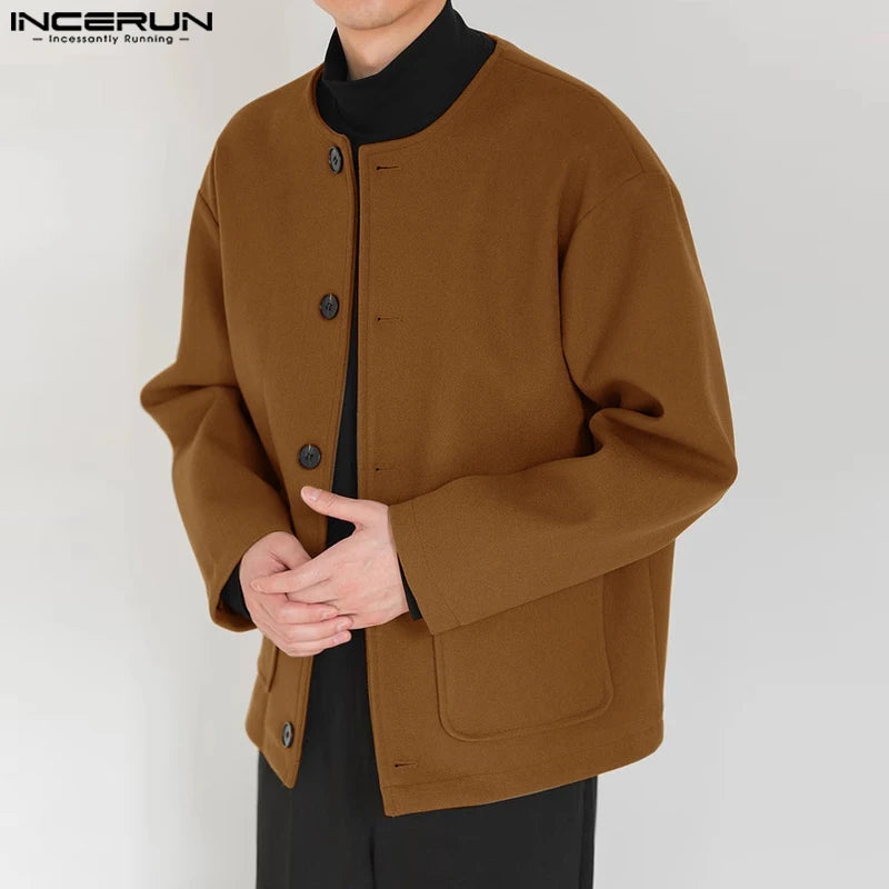 INCERUN Tops 2023 Korean Style Men's Solid Well Fitting Jackets Autumn Winter Casual Streetwear Long Sleeved Jackets Coats S-5XL