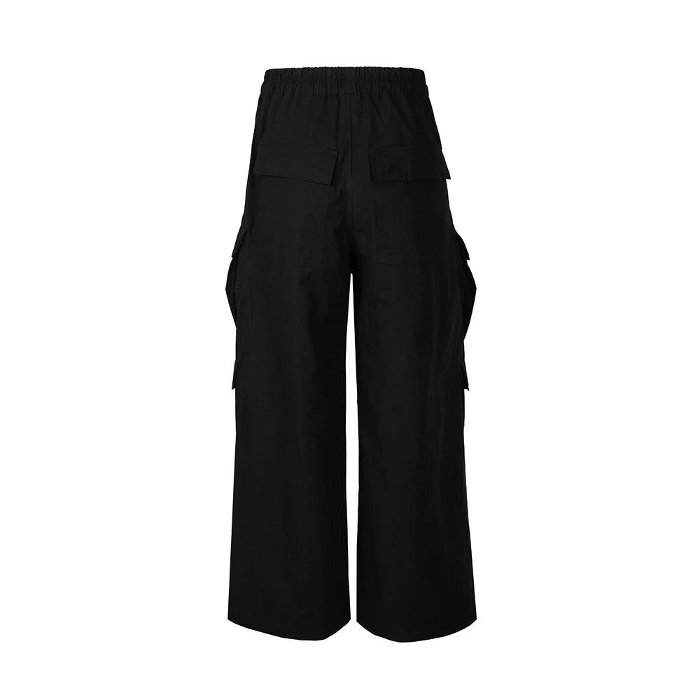 Pantalon cargo noir à jambe large avec cordon de serrage de style Ro Salopette décontractée droite unisexe pour homme Pantalon ample surdimensionné