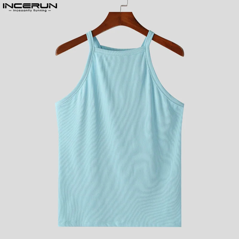 INCERUN Tops 2024 American Style New Men's Knitted Solid Color Vests Casual Streetwear Male All-match Sleeveless Tank Tops S-5XL