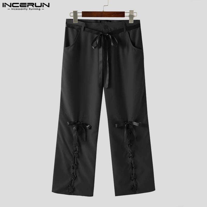 INCERUN 2024 Hosen im amerikanischen Stil für Männer mit Persönlichkeit Knotenband Krawatte Design Hosen Casual Streetwear Gerade Bein Pantalons S-5XL