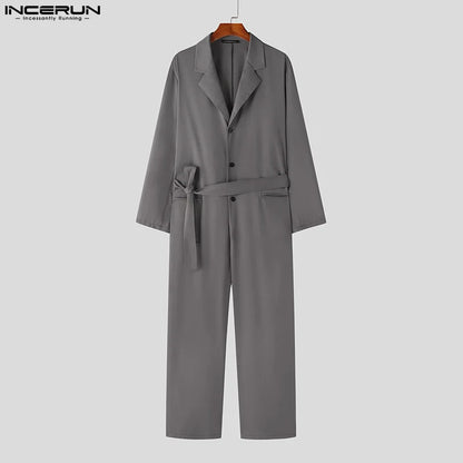 Fashion Men Jumpsuits Solid Color Lapel Long Sleeve Streetwear Korean Style Rompers Loose 2023 Casual Men Overalls S-5XL INCERUN