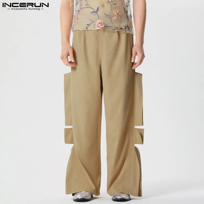 INCERUN 2024 Hosen im amerikanischen Stil Neue Männer Persönlichkeit Dekonstruktion Design Hosen Casual Clubwear Männlich Solide Pantalons S-5XL