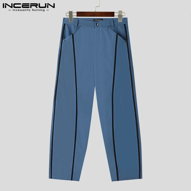 INCERUN 2024 Korean Style Trousers Men  All-matchSplicing Line Design Pants Casual Well Fitting Male Personality Pantalons S-5XL