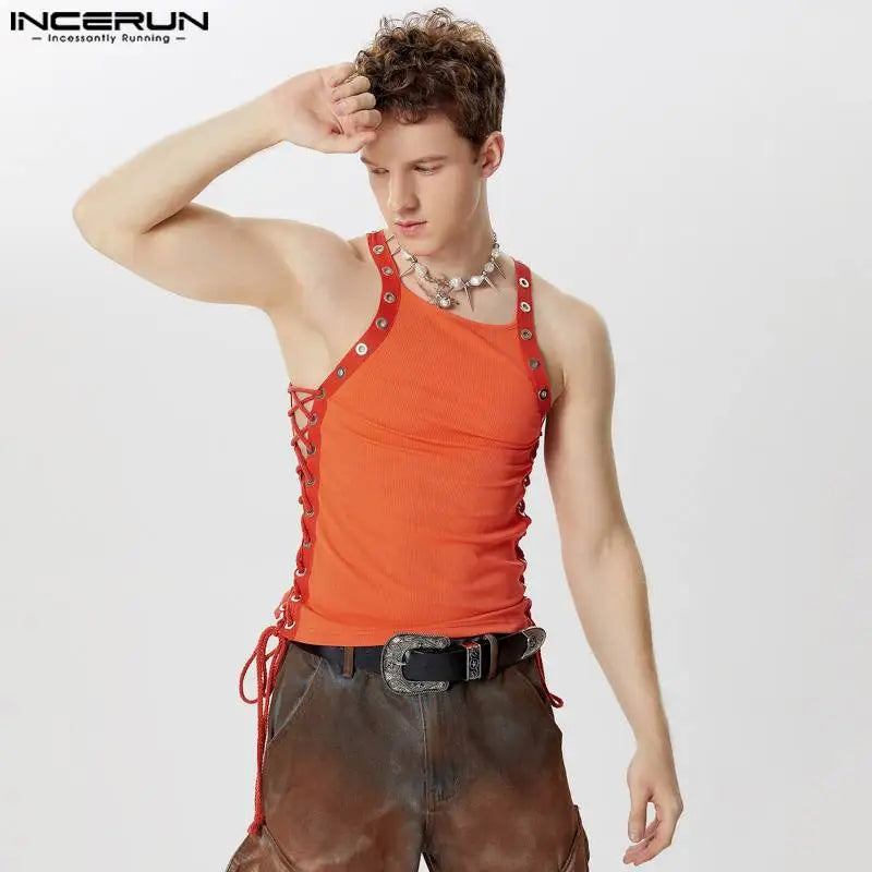 INCERUN Tops 2024 American Style Men Hollow Strap Corn Design Vests Summer Sexy Male Hot Sale Knitted Sleeveless Tank Tops S-5XL