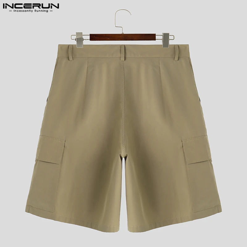 INCERUN 2023 Korean Style New Men's Multi Pocket Design Cargo Shorts Casual Streetwear Male Solid All-match Simple Shorts S-5XL