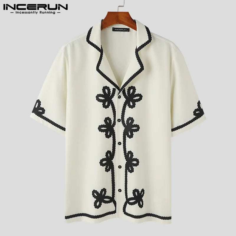 INCERUN Tops 2024 American Style Mens Fashion Printed Pattern Design Shirts Casual Streetwear Hot Sale Long Sleeved Blouse S-5XL