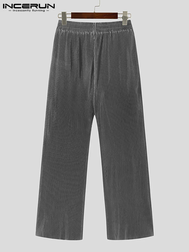 INCERUN Pantalon large droit pour homme, style coréen, décontracté, confortable, taille élastique, ample, S-5XL