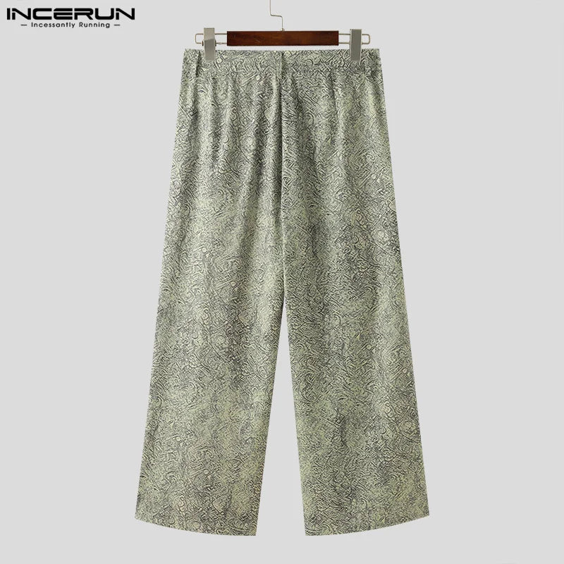 INCERUN 2024 American Style Fashion New Men's Trousers Straight Leg Printing Pattern Long Pants Casual Hot Sale Pantalons S-5XL