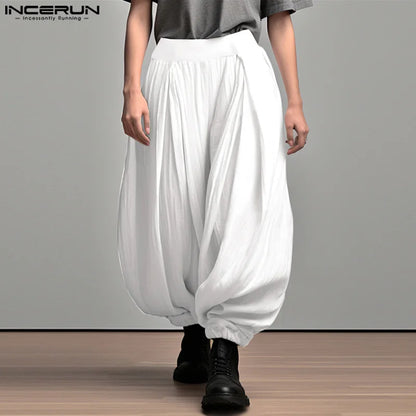 INCERUN 2024 Koreanische Stil Hosen Mode Neue männer Solide Lose Lange Hosen Casual Streetwear Alle-spiel Breite Bein Pantalons S-5XL