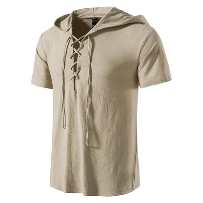 New Men's V-neck shirt Summer Men's Short-Sleeved T-shirt Cotton and Linen Led Casual Men's T-shirt Shirt Male Breathable Shirt