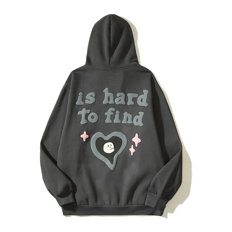 True Love is Hard to Find Foam Broken Hooded Hoodies for Men Streetwear Loose Casual Fleece Sweatshirts Unisex Pullover Hoody