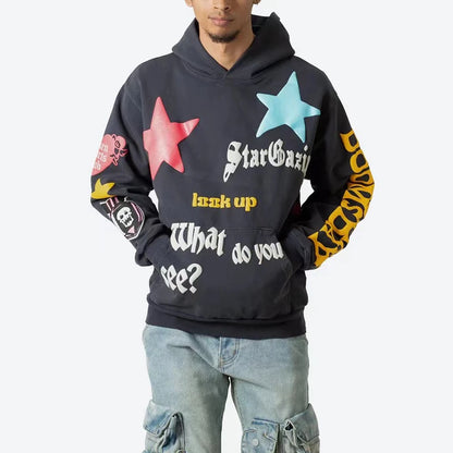 Y2k Graffiti Stars Letter Foam Streetwear Baggy Fleece Hoodies for Men and Women Pullover Ropa Hombre Sudaderas Sweatshirts