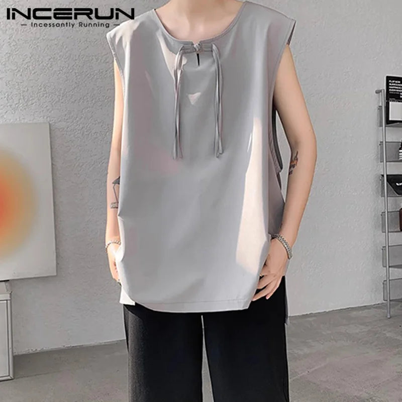 Handsome New Men's Tops INCERUN 2024 Street Hanging Buckle Design Vests Summer Casual Simple Solid Color O-neck Tank Tops S-5XL