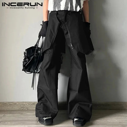 INCERUN 2024 Korean Style Trousers Pantalons Men's Deconstructive Design Pants Casual Streetwear Solid Wide Leg Pantalons S-5XL