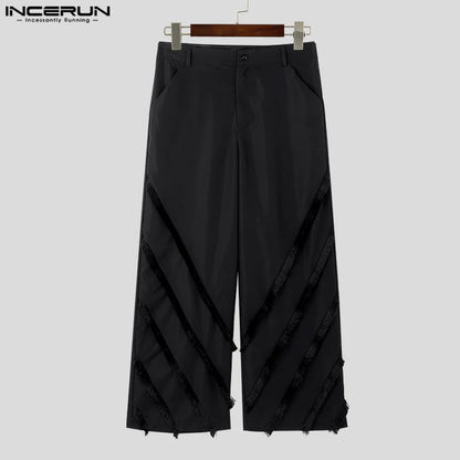 INCERUN 2024 Hosen im koreanischen Stil Modische Herren-Quaste-Spleißen-Design Lange Hosen Casual Einfache männliche feste Pantalons S-5XL