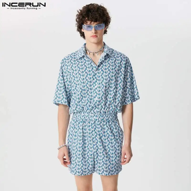 INCERUN 2024 American Style Shorts Handsome Men's Casual Streetwear Print Shorts Summer Male Hot Sale Short Sleeved Shorts S-5XL