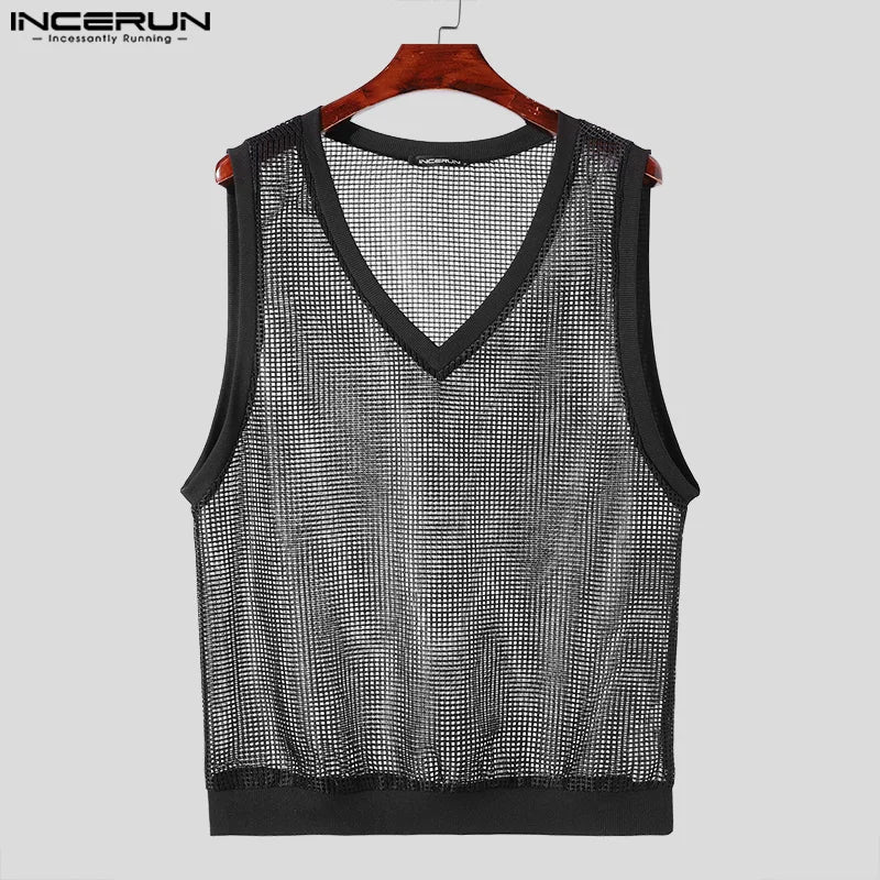 Fashion Casual Style Tops INCERUN Men's Hollow Knitted Design Vests Summer Male Hot Sale Comfortable V-neck Tank Tops S-5XL 2024