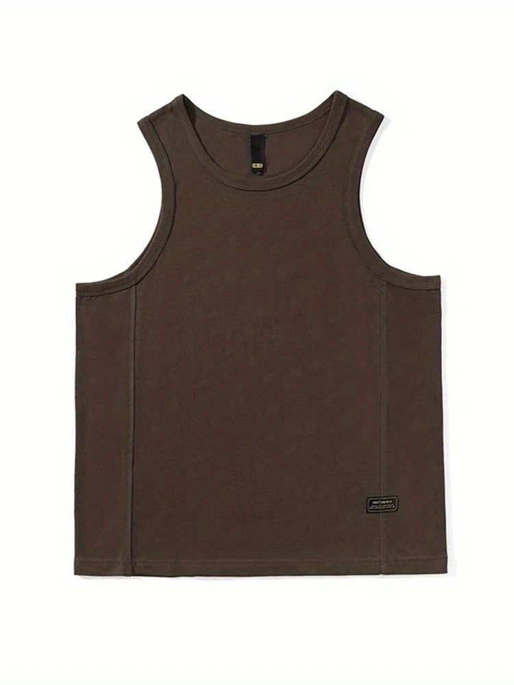 HOUZHOU Sport Men's Tank Tops Gym Hombre Sleeveless Tee Vest Men Streetwear Loose Casual Basketball Brown O-neck Cotton