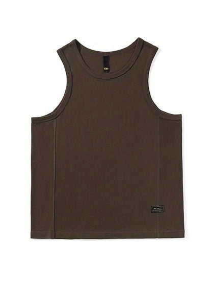 HOUZHOU Sport Débardeurs pour Hommes Gym Hombre T-shirt Sans Manches Gilet Hommes Streetwear Lâche Décontracté Basket-Ball Marron O-cou Coton