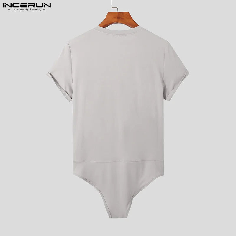 Combinaison élégante à manches courtes pour hommes, survêtement décontracté, solide, à la mode, sexy, slim, combinaison S-5XL INCERUN 2023