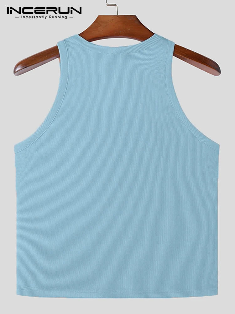 2024 männer Tank Tops Einfarbig Oansatz Ärmelloses Streetwear Fitness Casual Männlichen Westen Sommer Mode Crop Tops Männer S-5XL INCERUN