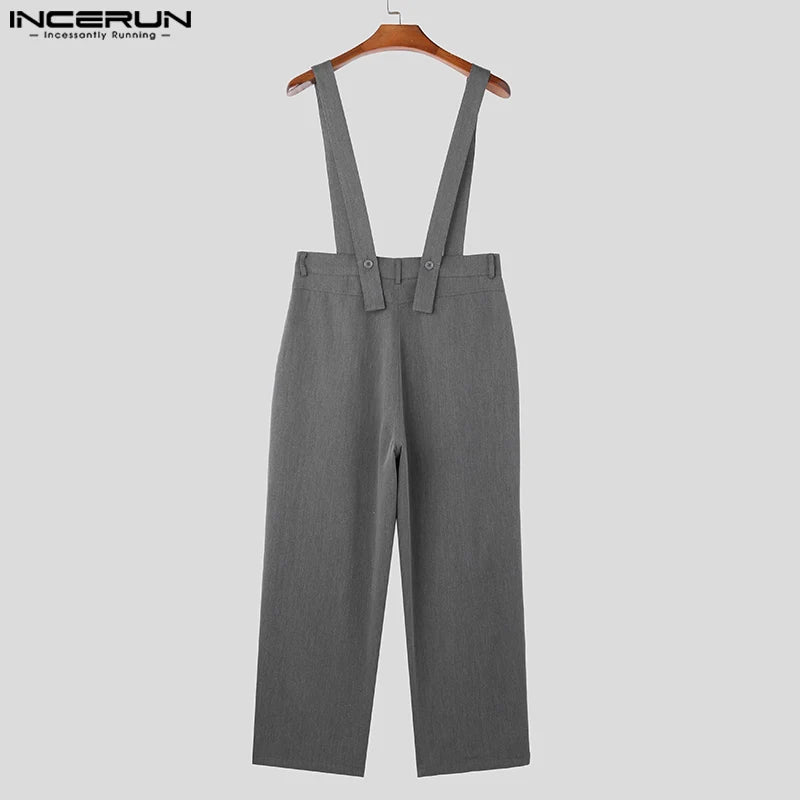 INCERUN 2023 Korean Style New Men's Fashionable Solid Rompers Casual Streetwear Male Hot Selling All-match Cargo Jumpsuits S-5XL