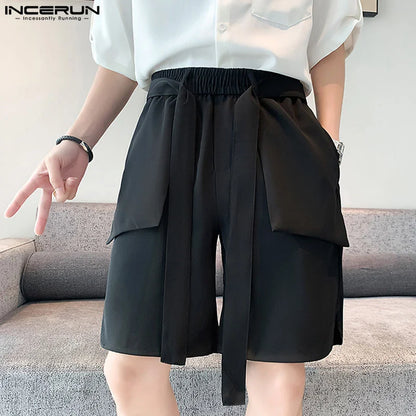 INCERUN 2024 Shorts im koreanischen Stil Neue Shorts mit geradem Bein für Herren mit Schleifendesign Lässige, gut sitzende Cargo-Shorts für Männer mit weitem Bein S-5XL